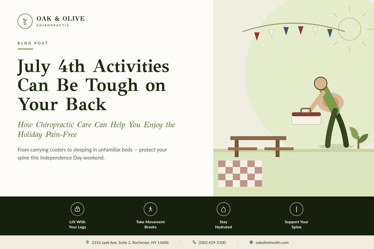 Person experiencing back pain after July 4th holiday activities